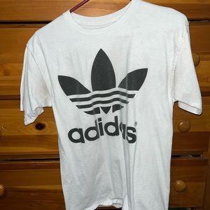 Adidas White Logo Tee with Mirrored Logo On The Back